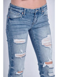 LOW RISE STRETCH  DISTRESSED BOOTCUT WITH FRAYED HEM JEANS