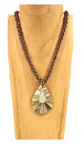 Carved Shell Teardrop Necklace