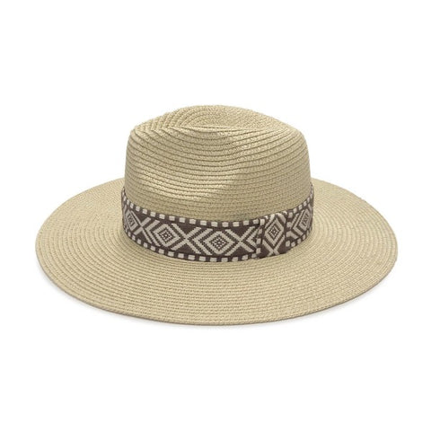 Straw Panama Hat-Brown Aztec