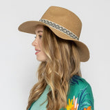 Straw Panama Hat With Aztec Band And Pearl Accents