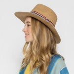 Straw Panama Hat With Aztec Band