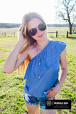 Ticket to Ride One-Shoulder Chambray Top
