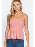 SMOCKED RUFFLE WOVEN TUBE TOP