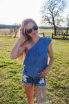 Ticket to Ride One-Shoulder Chambray Top