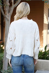 CREAM FRONT POCKETS CROCHET SWEATER