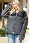 CHARCOAL BUTTON DOWN FRONT POCKET DENIM JACKET