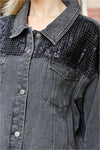 CHARCOAL BUTTON DOWN FRONT POCKET DENIM JACKET