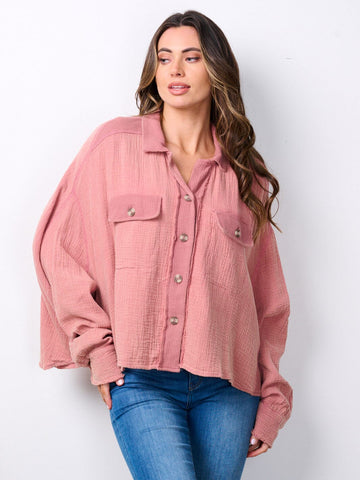 LONG SLEEVE BUTTON UP OVERSIZED TOP
