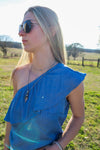 Ticket to Ride One-Shoulder Chambray Top