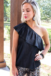 Ticket to Ride One-Shoulder Chambray Top