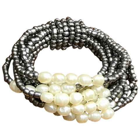 Pearl Stretch Bead Bracelet-Silver