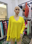 V-neck fringed hem knit top Sweater