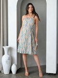 BACKLESS HALTER NECK MULTI PRINT MIDI DRESS