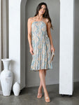 BACKLESS HALTER NECK MULTI PRINT MIDI DRESS