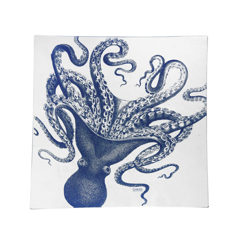Blue Octopus Coastal Decorative Glass Plate