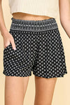 Winslow Collection - SMOCKED BLACK AND WHITE PRINT SHORTS