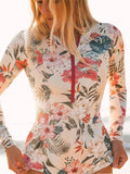Cream Tropical Print One Piece Swimsuit