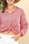 RED/WHITE BUTTON DOWN VERTICAL STRIPE SHIRTS_B30206