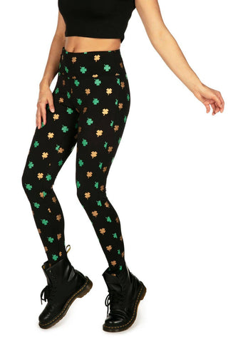 Tipsy Elves - Women's Gold Foil Clover High Waisted Leggings