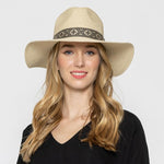 Straw Panama Hat With Aztec Trim-Blk/Brown