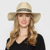 Straw Panama Hat With Aztec Trim-Blk/Brown