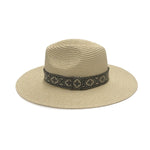 Straw Panama Hat With Aztec Trim-Blk/Brown