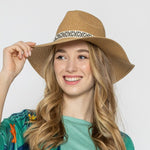 Straw Panama Hat With Aztec Band And Pearl Accents