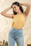 SOLID SCALLOP HALTER TOP- Honey
