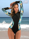 Floral Print Long Sleeve One Piece Swimsuit