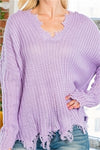 LAVENDER TASSLE DETAIL CROCHET SWEATER