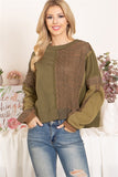 FADED OLIVE KNITTED DETAIL PULLOVER TOP