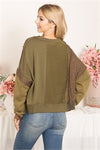 FADED OLIVE KNITTED DETAIL PULLOVER TOP