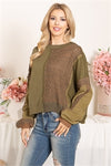 FADED OLIVE KNITTED DETAIL PULLOVER TOP