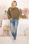 FADED OLIVE KNITTED DETAIL PULLOVER TOP