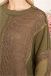 FADED OLIVE KNITTED DETAIL PULLOVER TOP