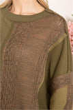 FADED OLIVE KNITTED DETAIL PULLOVER TOP