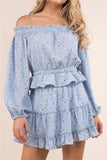 SKY BLUE FLORAL LONG SLEEVE TOP AND SKIRT SET