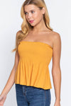 SMOCKED RUFFLE WOVEN TUBE TOP