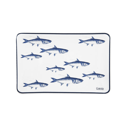 Blue School Of Fish Ceramic Coastal Tidbit Tray