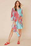 Ombre Coral Stripe Tunic Shirt Dress with Pockets