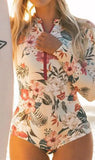 Cream Tropical Print One Piece Swimsuit