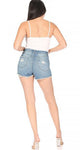 High Waist Distressed Stretch Denim Shorts