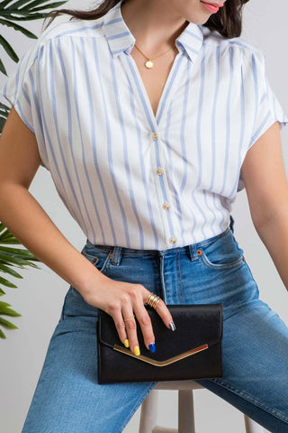 COLLARED STRIPE BUTTON UP TOP