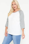 PLUS SIZE BASIC RAGLAN 3/4 SLEEVE